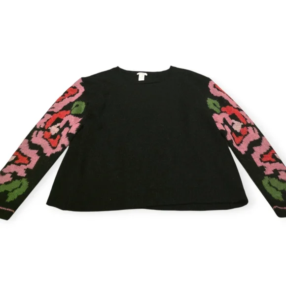 Sundance Knit Floral Sleeve Mohair Wool Blend Sweater - Picture 2 of 7